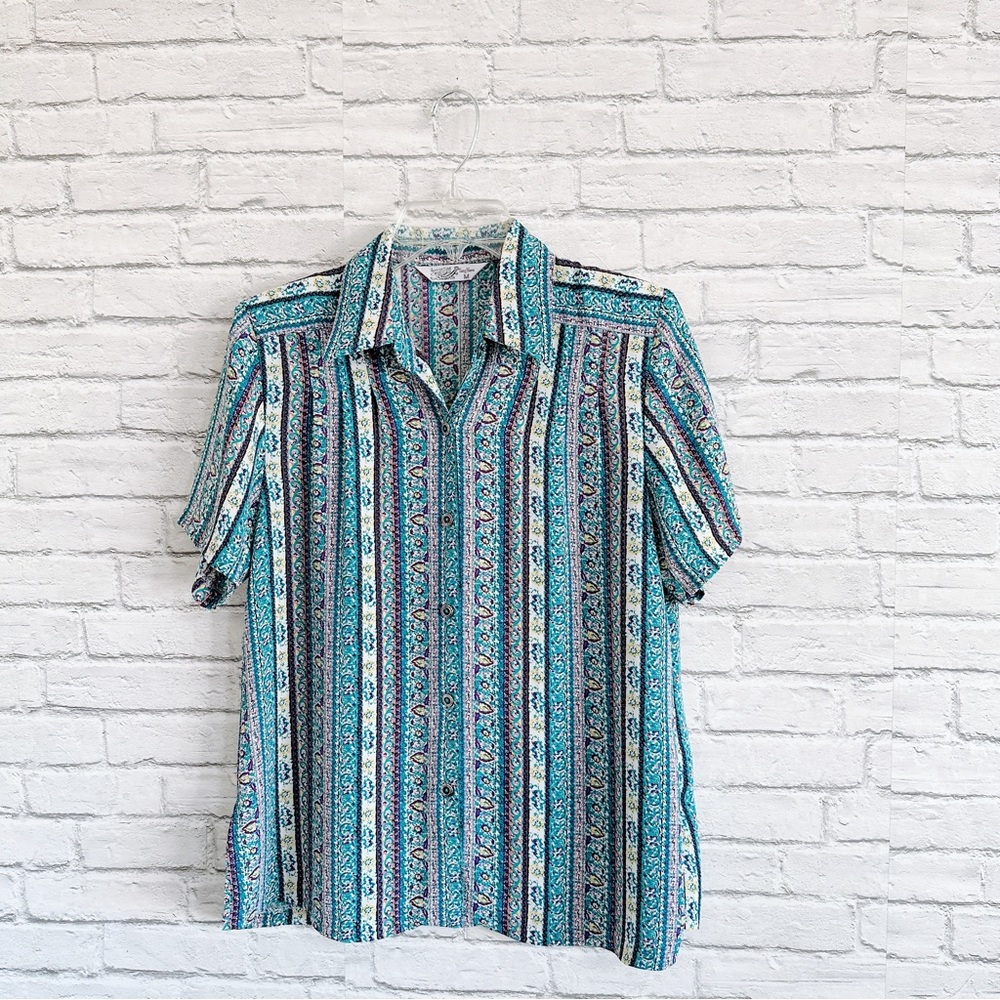 Vintage Patterned Button Down Blouse - image 1